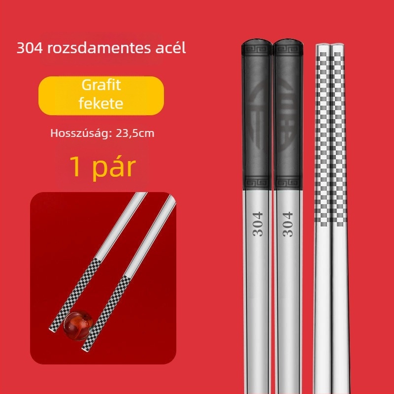 Chopsticks 304 rozsdamentes acélból, csúszásmentes, élelmiszer-minőség, ajándékdoboz, új kínai stílus (nemzeti trend)