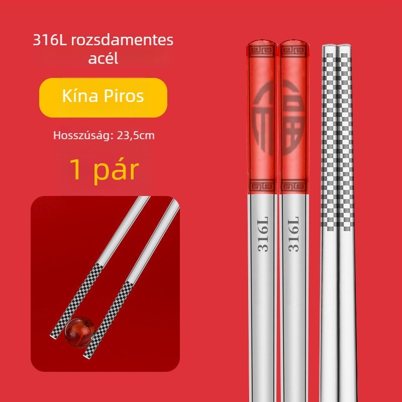 Chopsticks 304 rozsdamentes acélból, csúszásmentes, élelmiszer-minőség, ajándékdoboz, új kínai stílus (nemzeti trend)