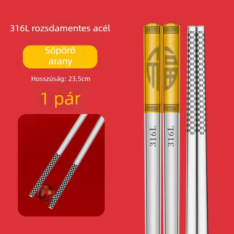 Chopsticks 304 rozsdamentes acélból, csúszásmentes, élelmiszer-minőség, ajándékdoboz, új kínai stílus (nemzeti trend)
