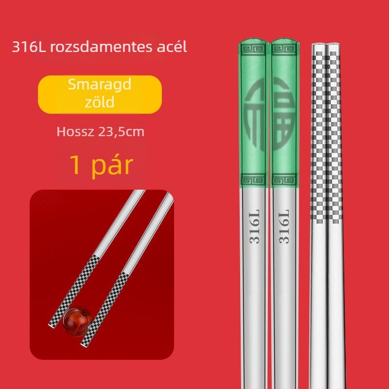 Chopsticks 304 rozsdamentes acélból, csúszásmentes, élelmiszer-minőség, ajándékdoboz, új kínai stílus (nemzeti trend)