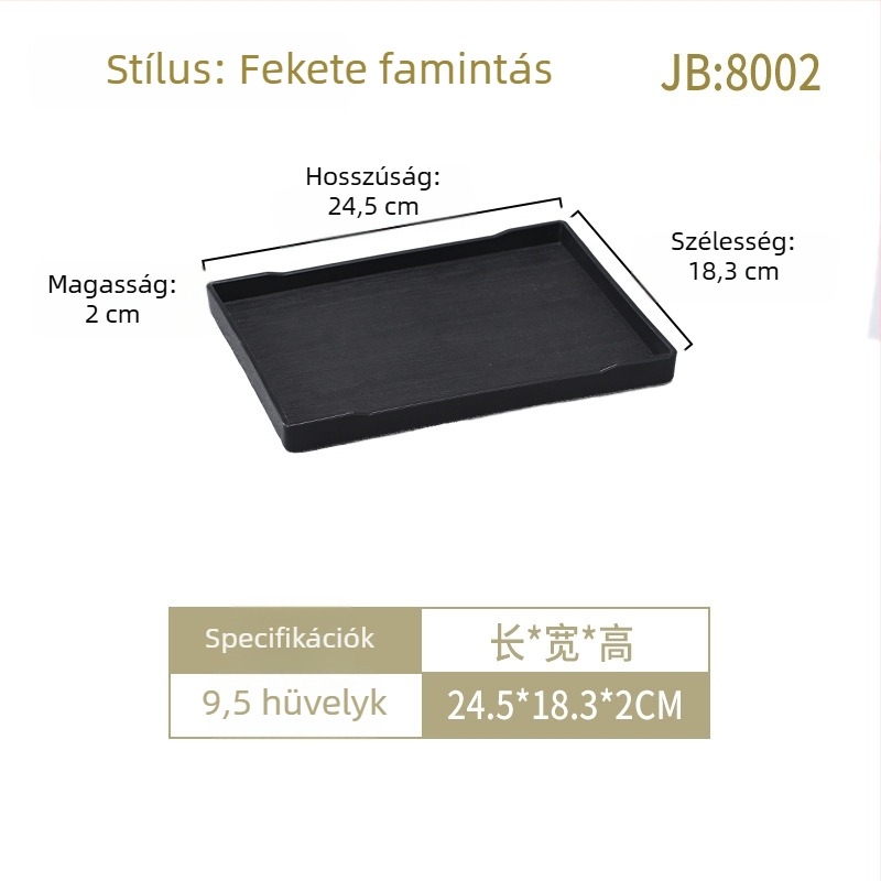 Fa textúrájú műanyag tálca, téglalap alakú, fekete, nagy méret, szállodai szobákhoz – tisztálkodási termékek és teáscsészék számára