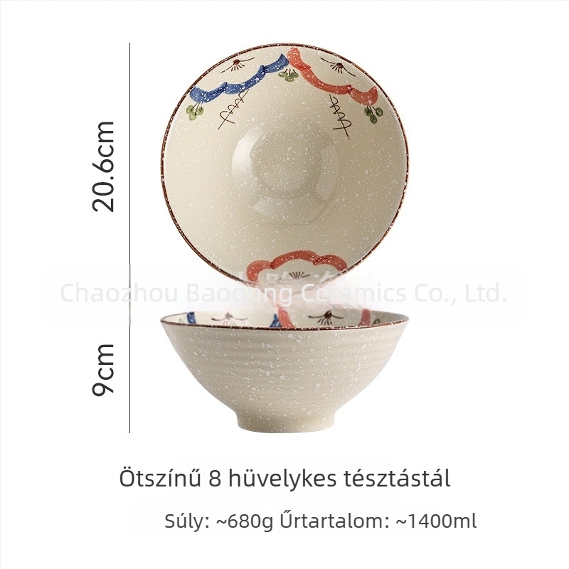 Japán stílusú porcelán tál tészta számára, konikus ramen tál, kézzel festett, 20 cm átmérő, otthoni és kereskedelmi használatra