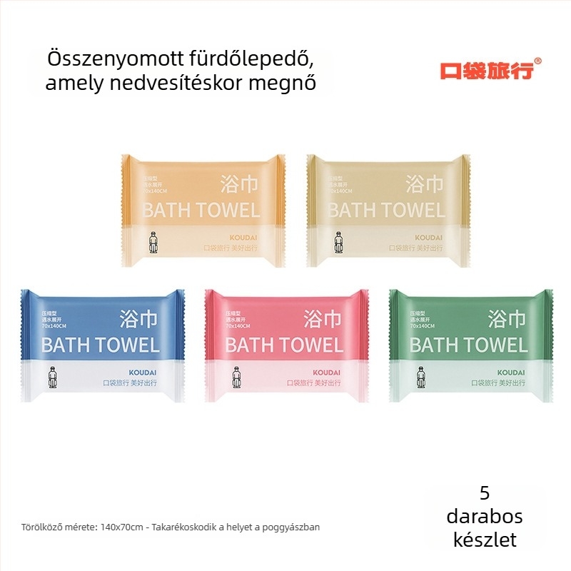 Pocket travel 5-csomagos fürdőlepedő, tömörített, mikroszálas, sík szövés, nedvszívás 16–20 s