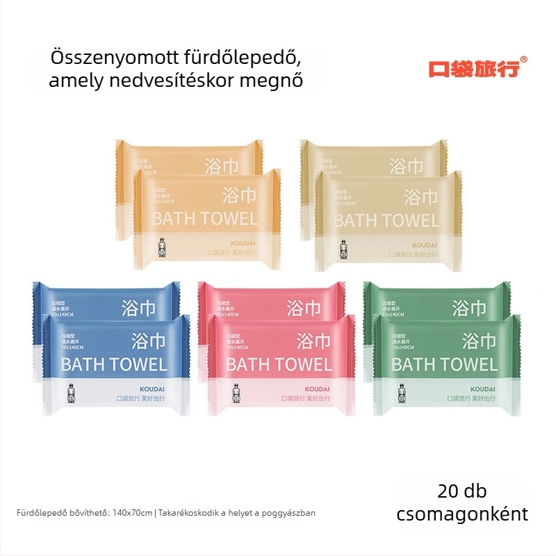 Pocket travel 5-csomagos fürdőlepedő, tömörített, mikroszálas, sík szövés, nedvszívás 16–20 s