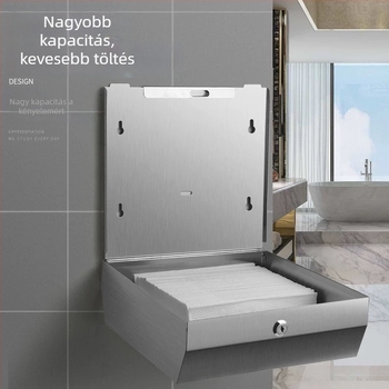 Fali papírtörlő doboz, súrolt rozsdamentes acélból, fúratmentes szereléssel, konyhához és fürdőszobához