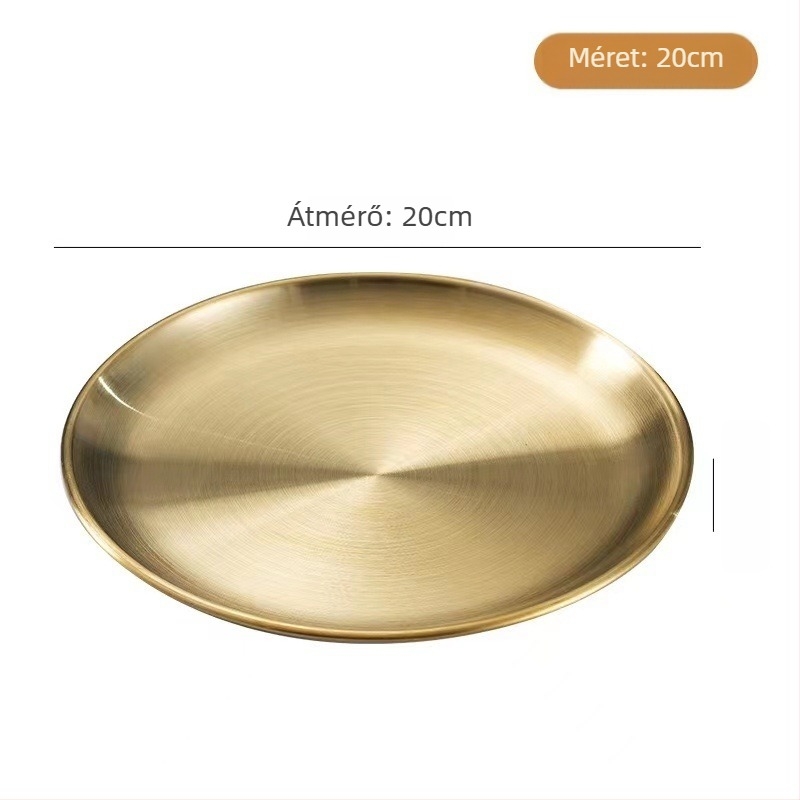 Rozsdamentes acélból készült kör alakú büfélemez, csiszolt felülettel, modern minimalist stílus, szállodákhoz és étkezésekhez