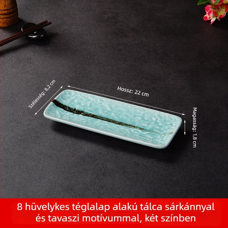 Porcelán sushi- és sashimi tál, japán stílus, négyszögletes forma, mikrohullámú sütőben használható, logó testreszabás elérhető