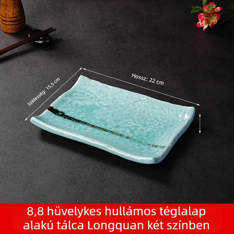 Porcelán sushi- és sashimi tál, japán stílus, négyszögletes forma, mikrohullámú sütőben használható, logó testreszabás elérhető