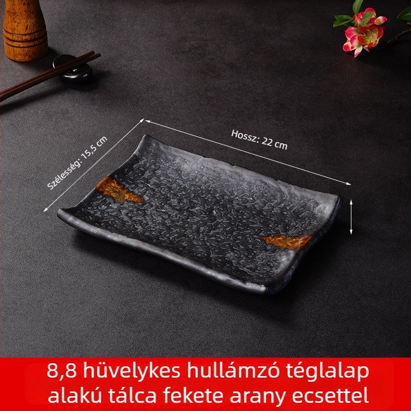 Porcelán sushi- és sashimi tál, japán stílus, négyszögletes forma, mikrohullámú sütőben használható, logó testreszabás elérhető