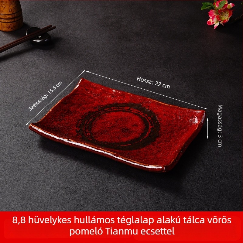 Porcelán sushi- és sashimi tál, japán stílus, négyszögletes forma, mikrohullámú sütőben használható, logó testreszabás elérhető