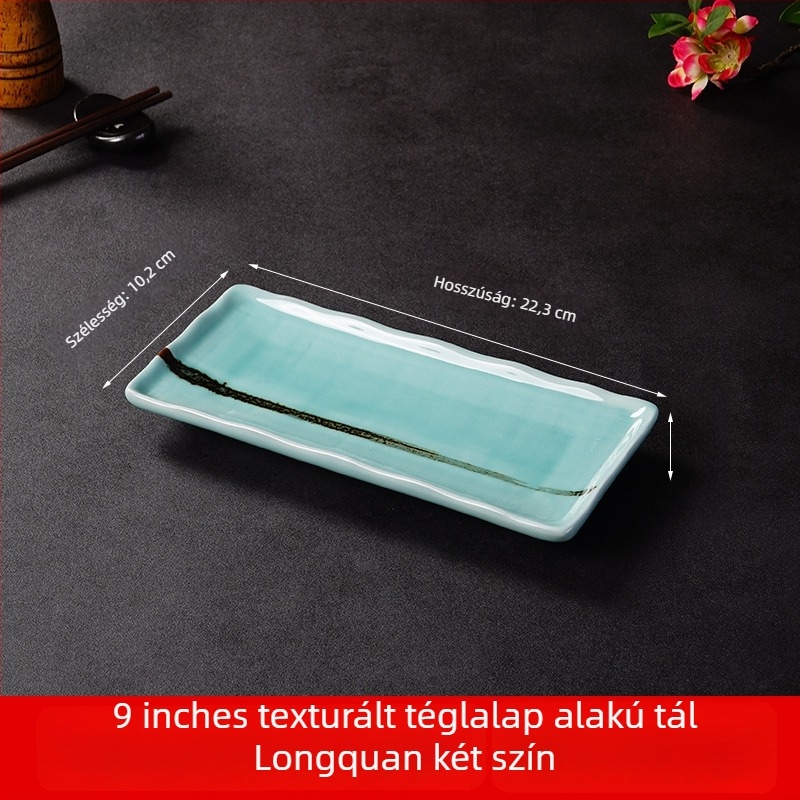 Porcelán sushi- és sashimi tál, japán stílus, négyszögletes forma, mikrohullámú sütőben használható, logó testreszabás elérhető