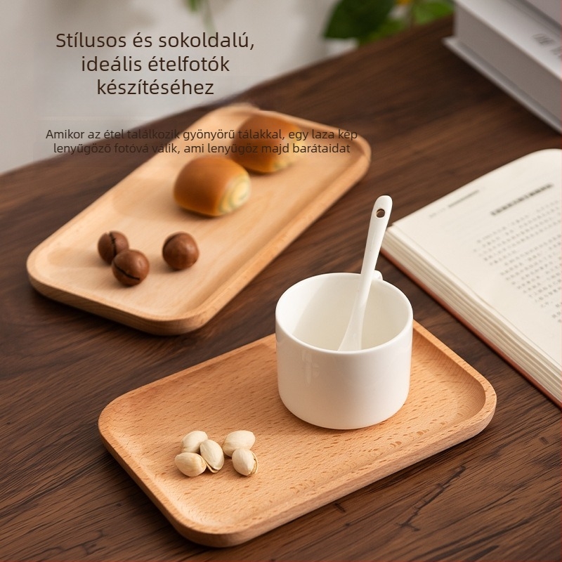 Fából készült négyzet alakú tál, fényes wax-olajos felülettel — modern minimalista stílus, egyszínű dizájn