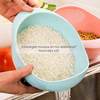 Rizs mosó kosár – többfunkciós, vastagított műanyag konyhai mosóedény rizs és zöldségek mosására, japán stílusú