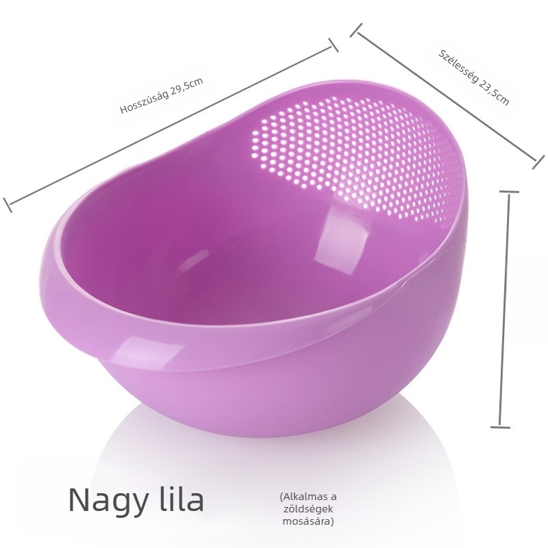Rizs mosó kosár – többfunkciós, vastagított műanyag konyhai mosóedény rizs és zöldségek mosására, japán stílusú