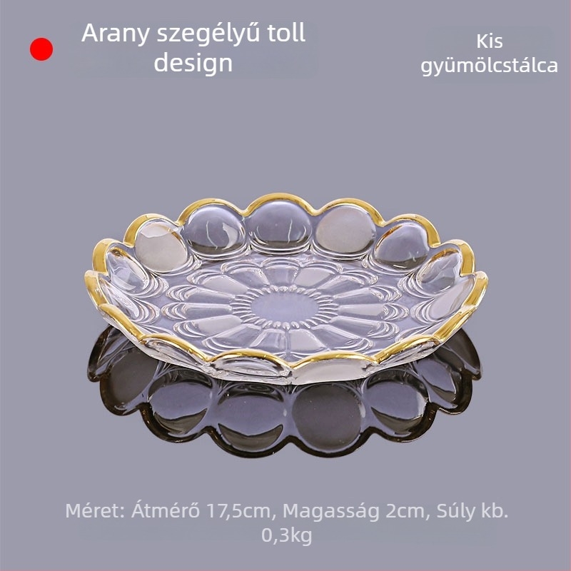 Aranyszegélyes kristályüveg gyümölcstál, egyszerű stílus, első osztályú minőség