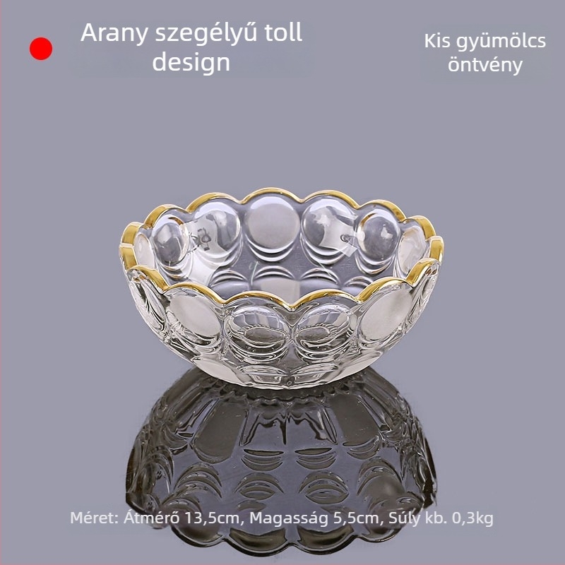 Aranyszegélyes kristályüveg gyümölcstál, egyszerű stílus, első osztályú minőség