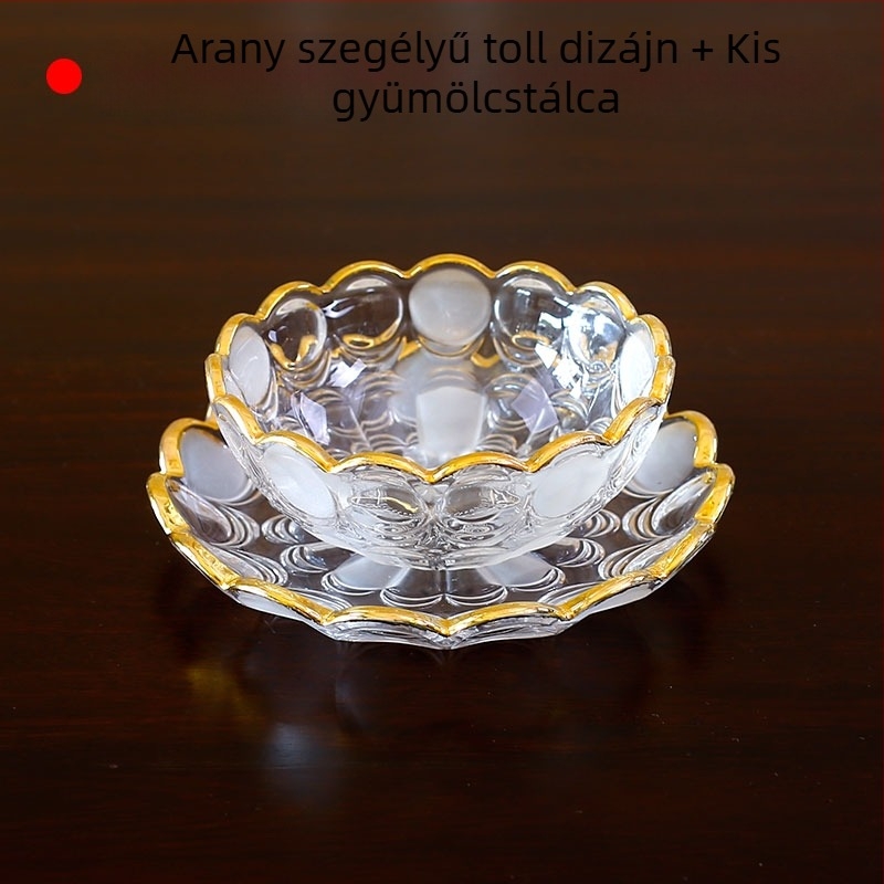 Aranyszegélyes kristályüveg gyümölcstál, egyszerű stílus, első osztályú minőség