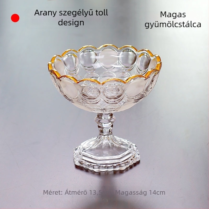 Aranyszegélyes kristályüveg gyümölcstál, egyszerű stílus, első osztályú minőség