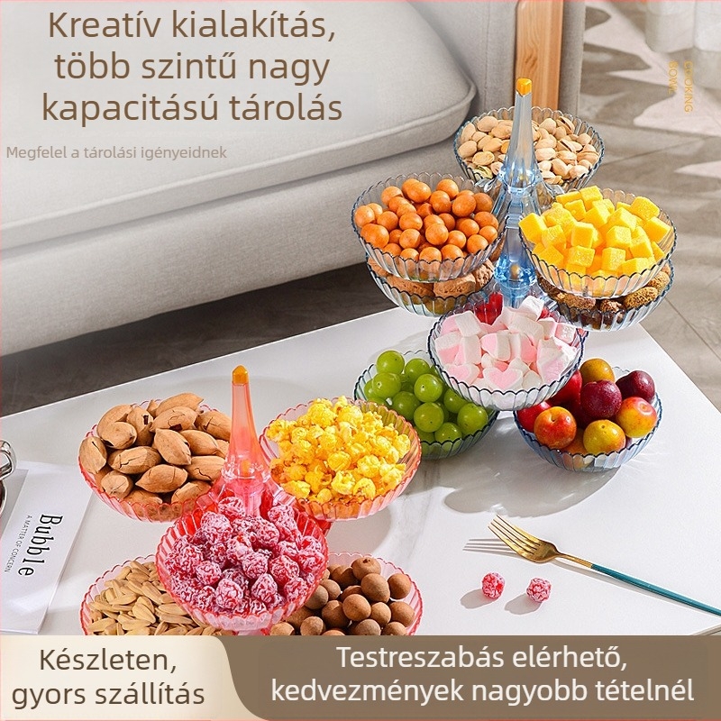 Műanyagból készült több rekeszes gyümölcs- és nasi tál – világos luxus stílus, felület: fényes, hőtranszfer nyomtatás