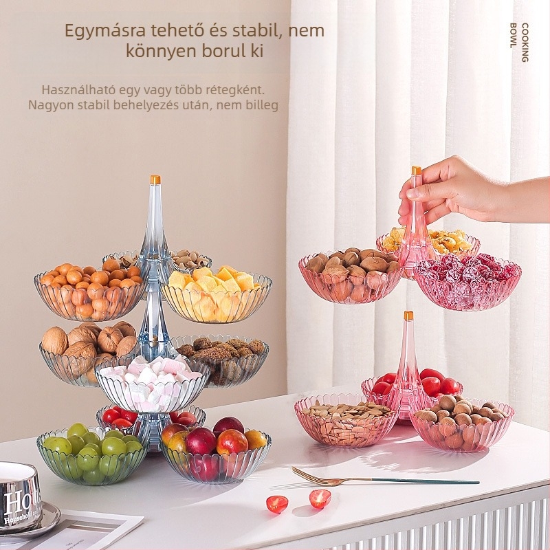 Műanyagból készült több rekeszes gyümölcs- és nasi tál – világos luxus stílus, felület: fényes, hőtranszfer nyomtatás