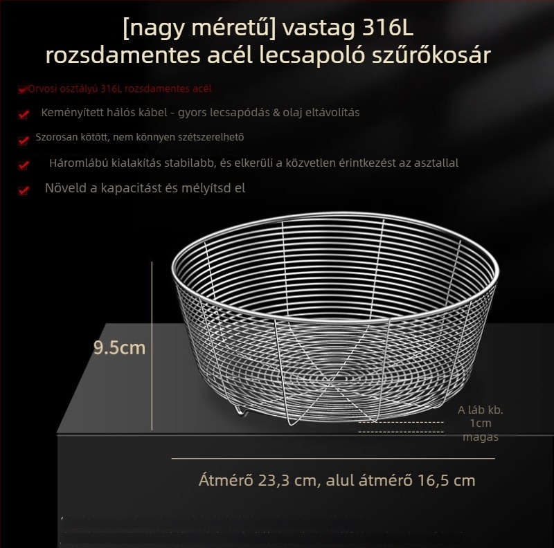 Rozsdamentes acélból készült kerek leeresztő kosár a konyhai mosogatóhoz – szita és gyümölcs tároló, modern stílus