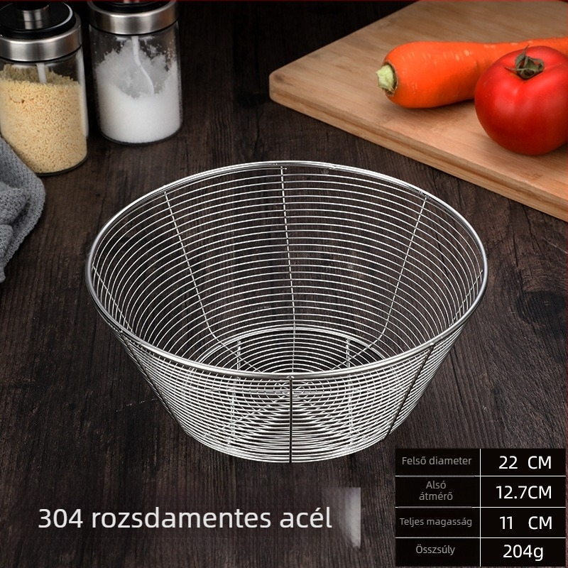 Rozsdamentes acélból készült kerek leeresztő kosár a konyhai mosogatóhoz – szita és gyümölcs tároló, modern stílus