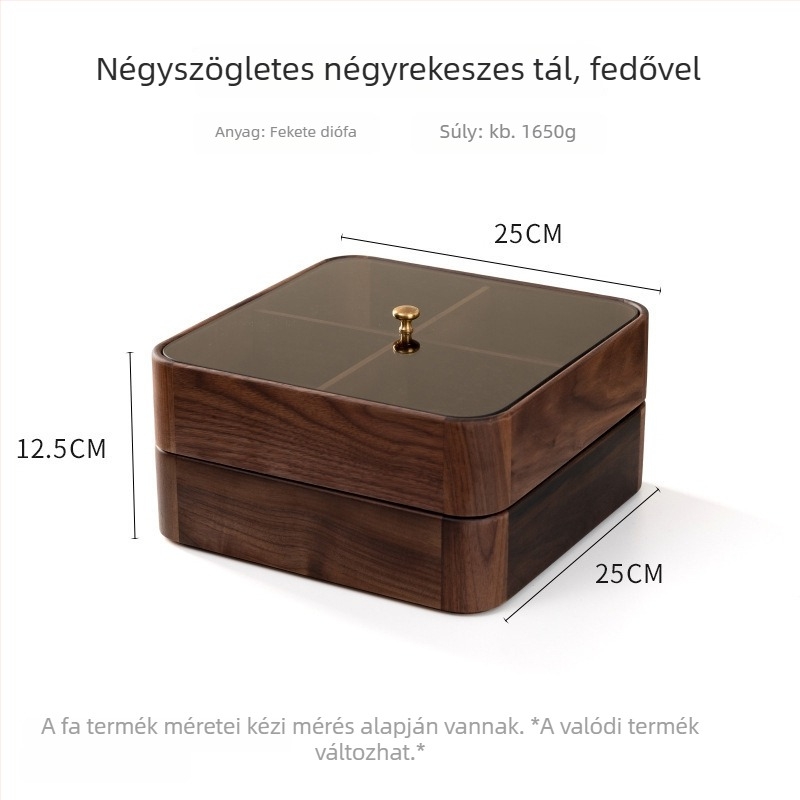 Fából készült nasibox fedővel, több rétegű dió- és aszalt gyümölcs tároló, diófa anyag, egyszerű stílus, új kínai stílus