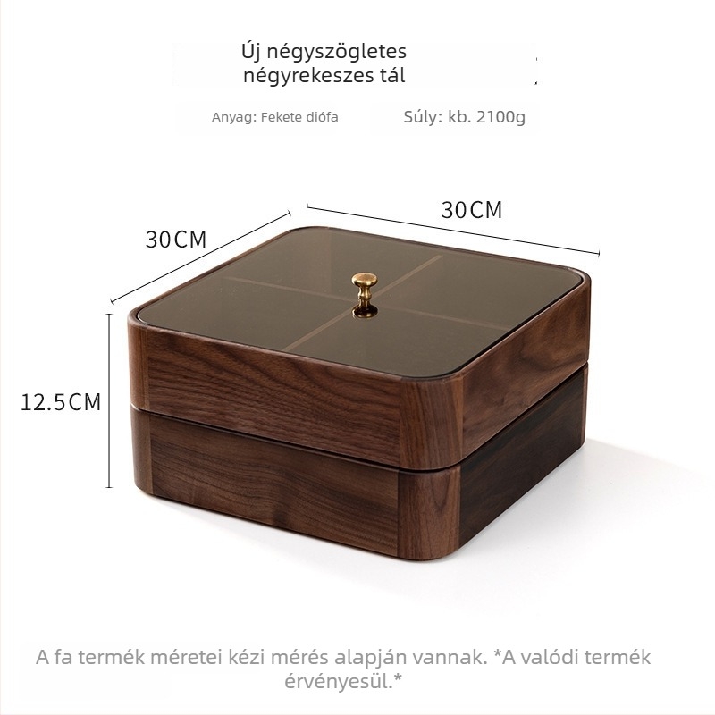 Fából készült nasibox fedővel, több rétegű dió- és aszalt gyümölcs tároló, diófa anyag, egyszerű stílus, új kínai stílus
