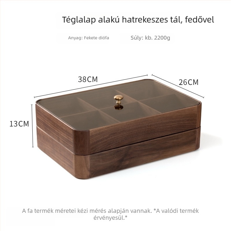 Fából készült nasibox fedővel, több rétegű dió- és aszalt gyümölcs tároló, diófa anyag, egyszerű stílus, új kínai stílus
