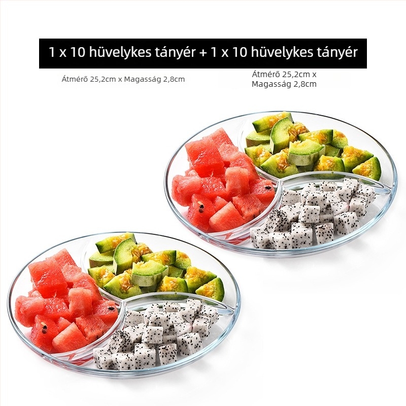 Üveg gyümölcstál rekeszes kialakítással, otthoni használatra, könnyű lux stílus a nappaliba