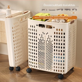 Kerekes szennyeskosár, nagy kapacitású, összecsukható, műanyag, modern minimalista stílus