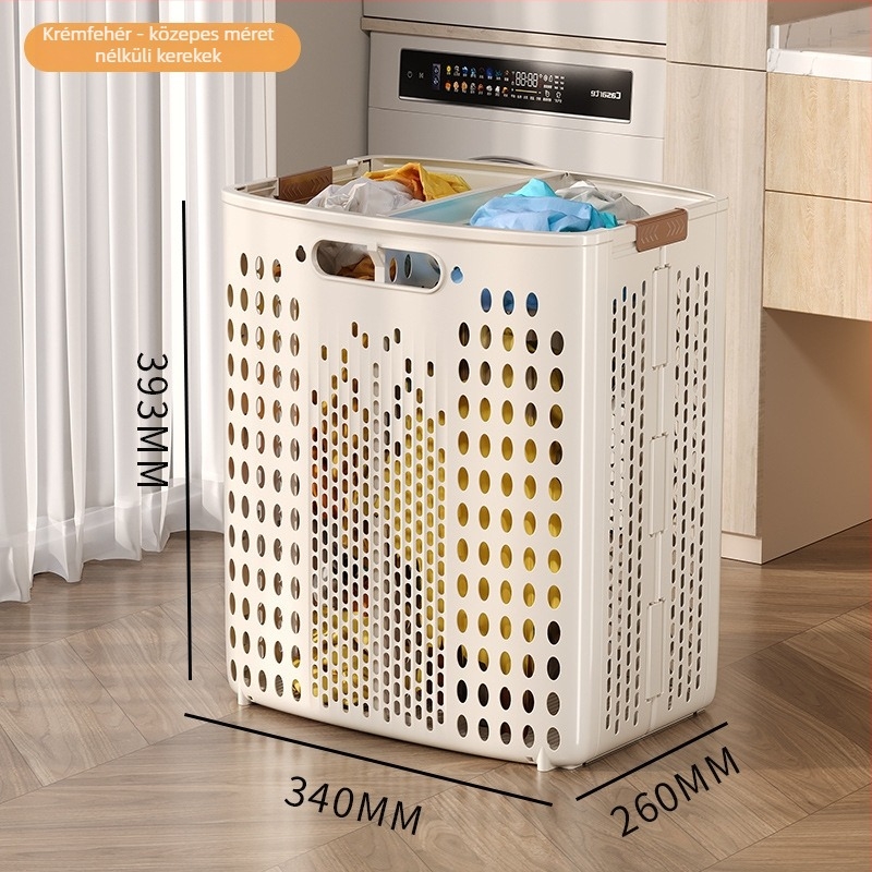 Kerekes szennyeskosár, nagy kapacitású, összecsukható, műanyag, modern minimalista stílus