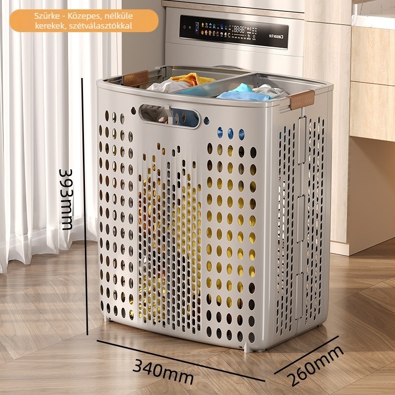 Kerekes szennyeskosár, nagy kapacitású, összecsukható, műanyag, modern minimalista stílus