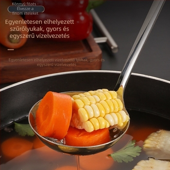 Rozsdamentes acél leveses kanál és szűrő készlet, hosszú nyele, vastított kivitelben, forrófazékhoz, kereskedelmi konyhának
