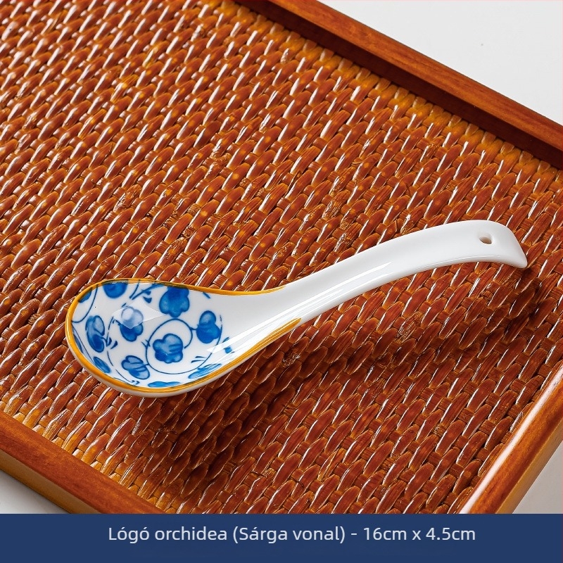 Japán stílusú kis leveskanál (kerámia, görbült nyél, égési védelem, virágos mintázat, első osztályú minőség)