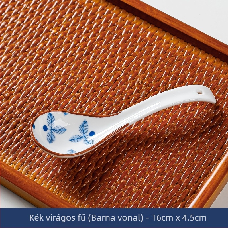 Japán stílusú kis leveskanál (kerámia, görbült nyél, égési védelem, virágos mintázat, első osztályú minőség)