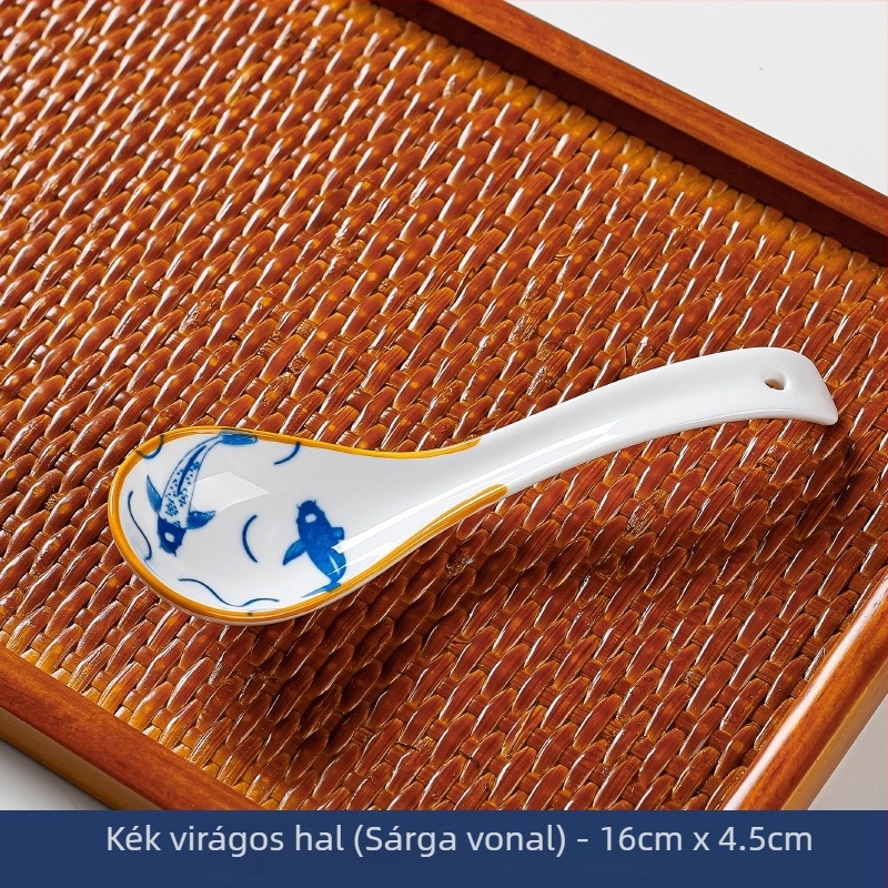 Japán stílusú kis leveskanál (kerámia, görbült nyél, égési védelem, virágos mintázat, első osztályú minőség)