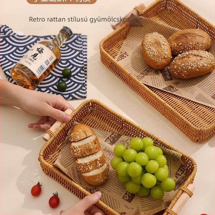 Gyümölcstál és nassolnivaló tálca, imitált rattan, selyemvirág anyag, egyszerű stílus, első osztályú minőség