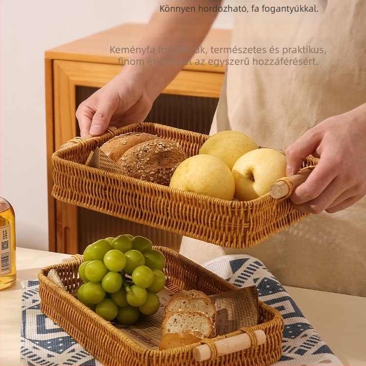 Gyümölcstál és nassolnivaló tálca, imitált rattan, selyemvirág anyag, egyszerű stílus, első osztályú minőség