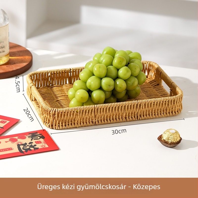 Gyümölcstál és nassolnivaló tálca, imitált rattan, selyemvirág anyag, egyszerű stílus, első osztályú minőség