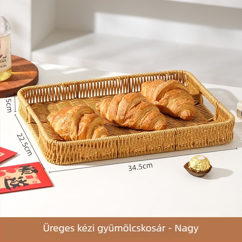 Gyümölcstál és nassolnivaló tálca, imitált rattan, selyemvirág anyag, egyszerű stílus, első osztályú minőség
