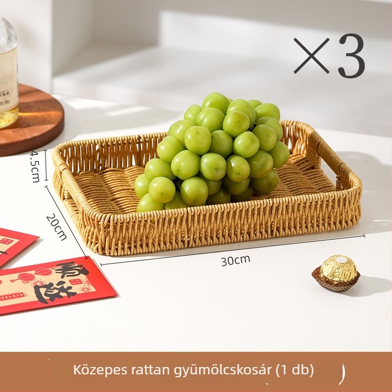 Gyümölcstál és nassolnivaló tálca, imitált rattan, selyemvirág anyag, egyszerű stílus, első osztályú minőség