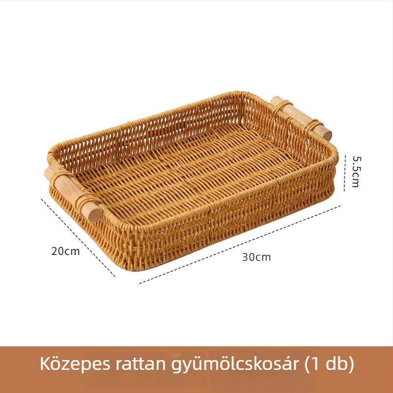 Gyümölcstál és nassolnivaló tálca, imitált rattan, selyemvirág anyag, egyszerű stílus, első osztályú minőség