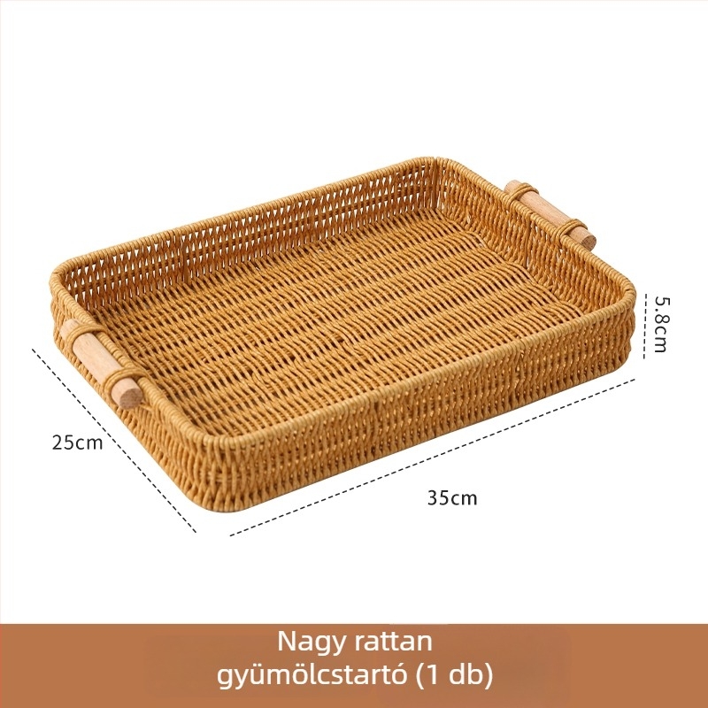 Gyümölcstál és nassolnivaló tálca, imitált rattan, selyemvirág anyag, egyszerű stílus, első osztályú minőség