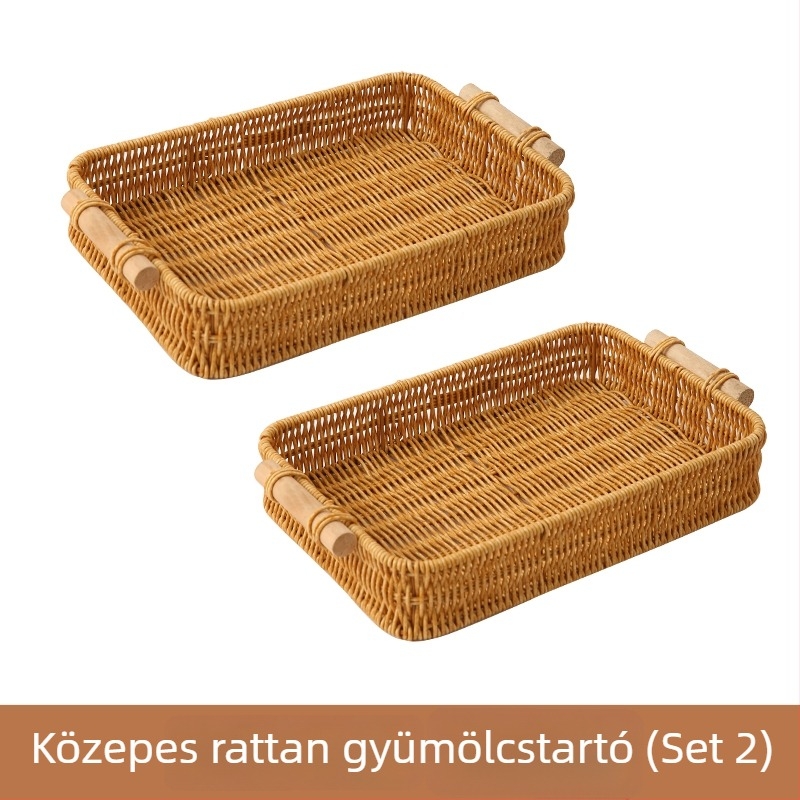 Gyümölcstál és nassolnivaló tálca, imitált rattan, selyemvirág anyag, egyszerű stílus, első osztályú minőség