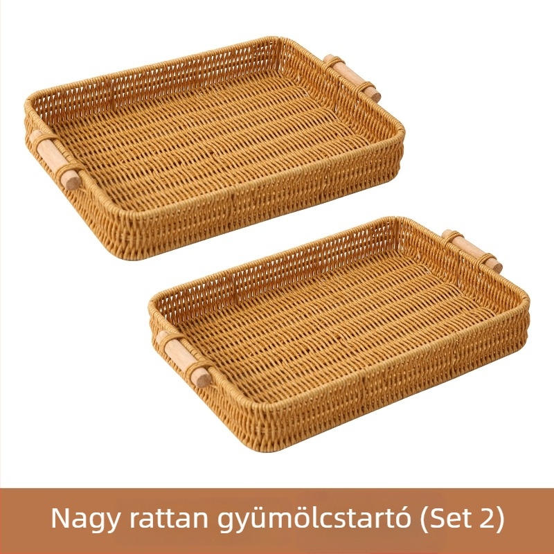Gyümölcstál és nassolnivaló tálca, imitált rattan, selyemvirág anyag, egyszerű stílus, első osztályú minőség