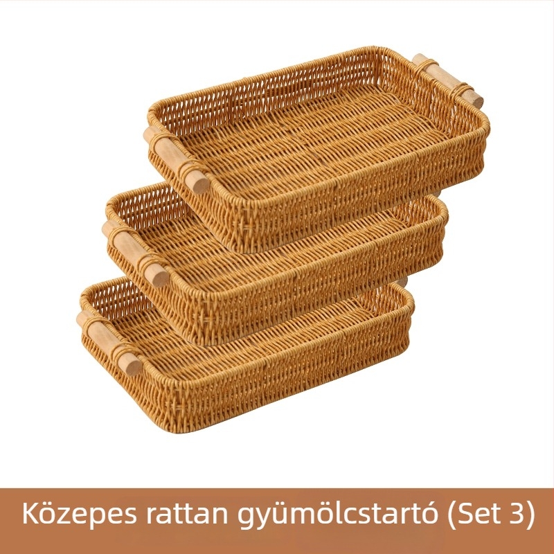 Gyümölcstál és nassolnivaló tálca, imitált rattan, selyemvirág anyag, egyszerű stílus, első osztályú minőség