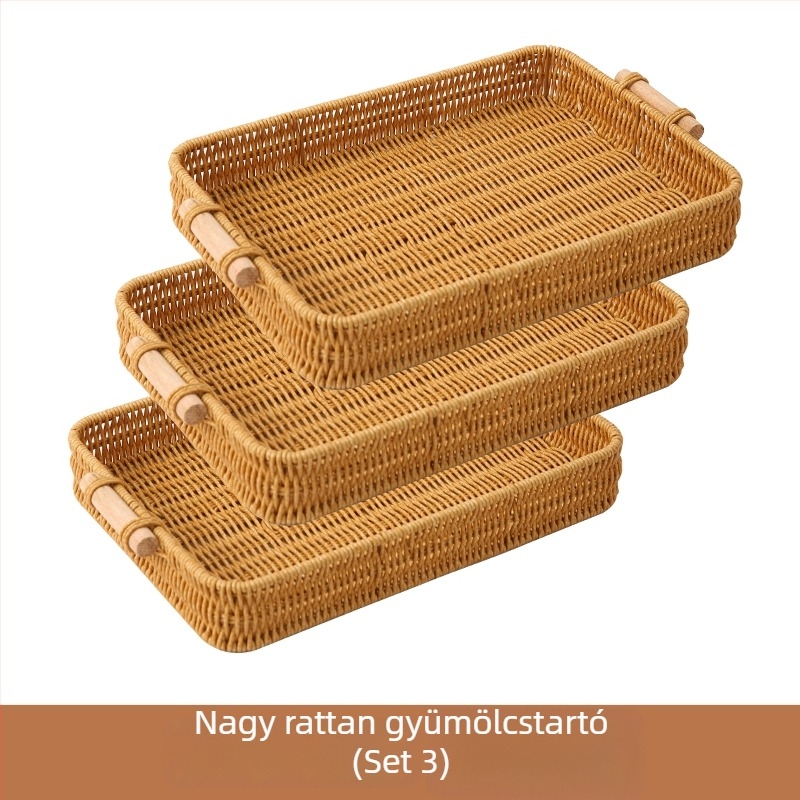Gyümölcstál és nassolnivaló tálca, imitált rattan, selyemvirág anyag, egyszerű stílus, első osztályú minőség