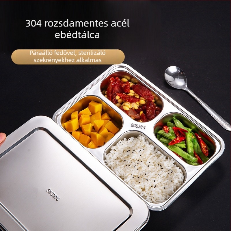 Élelmiszer-minőségű 304 rozsdamentes acél osztott tepsi fedővel, négyszögletes forma, elektroplátolt felület