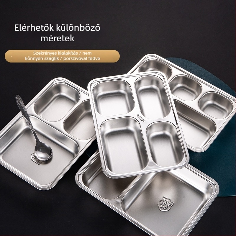 Élelmiszer-minőségű 304 rozsdamentes acél osztott tepsi fedővel, négyszögletes forma, elektroplátolt felület